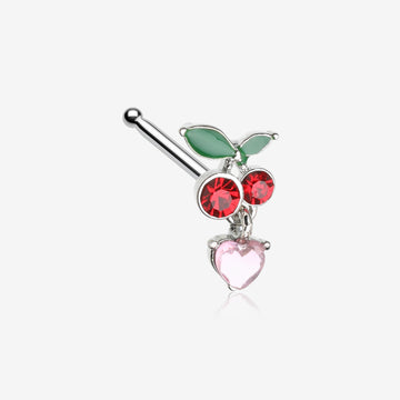 Juicy Cherry Sparkle Heart Dangle Nose Stud Ring-Red